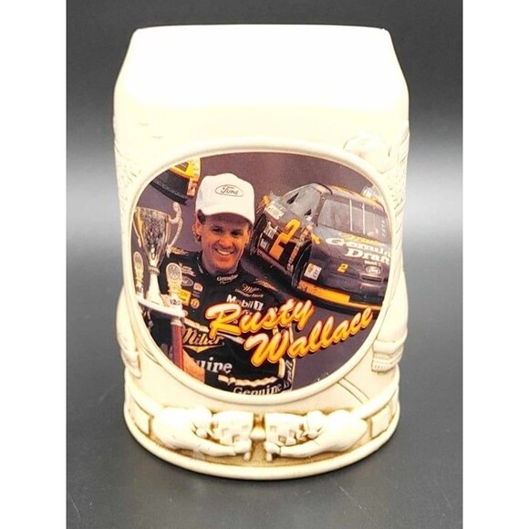 Vintage Rusty Wallace 3D Sculptured Beer Stein Mug Ceramic NASCAR 1995 Miller - Picture 2 of 10